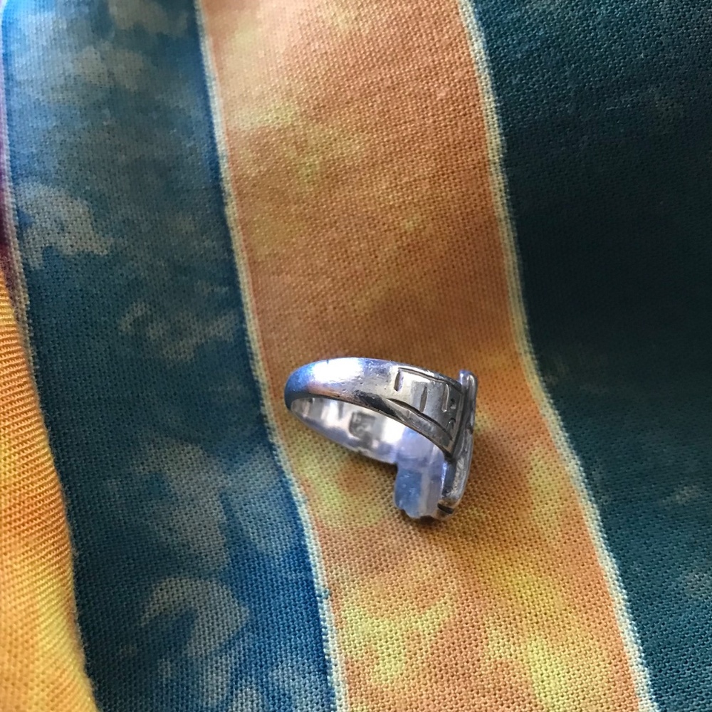 Rare Aztec Jaguar Warrior 925 Silver 18K Gold leaf Ring Size 4.5 - Picture 6 of 7